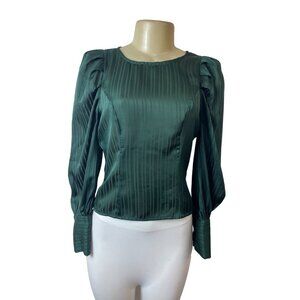 Fashion Nova Green Striped Satin Long Sleeve Blouse Sz XS